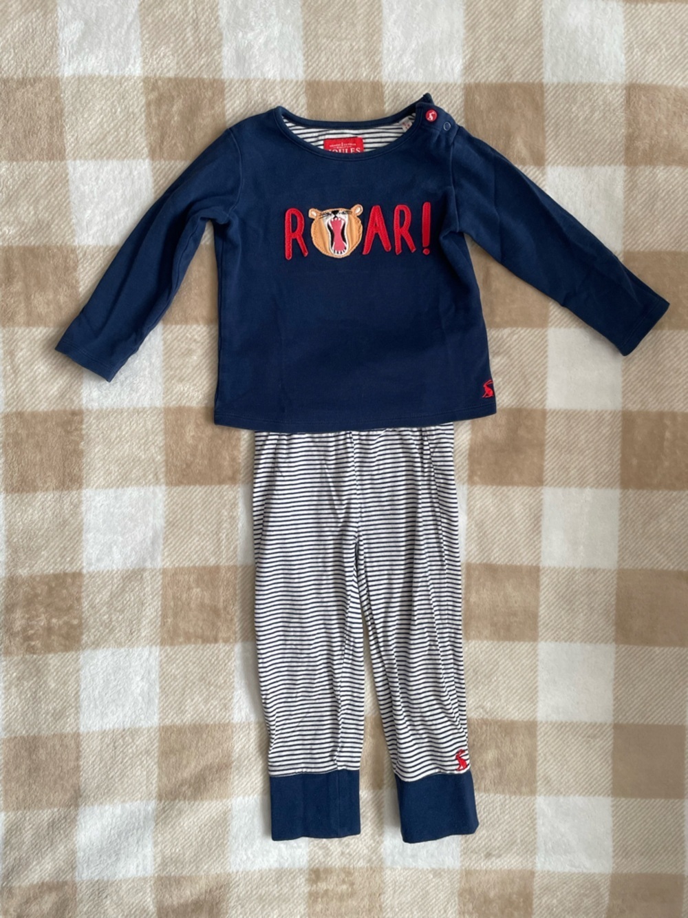 Joules Set 12-18 Months Navy Long-Sleeve Top with Red 'ROAR' Tiger Graphic